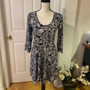 Black & White Floral 3/4 Sleeve Mini Dress XL
